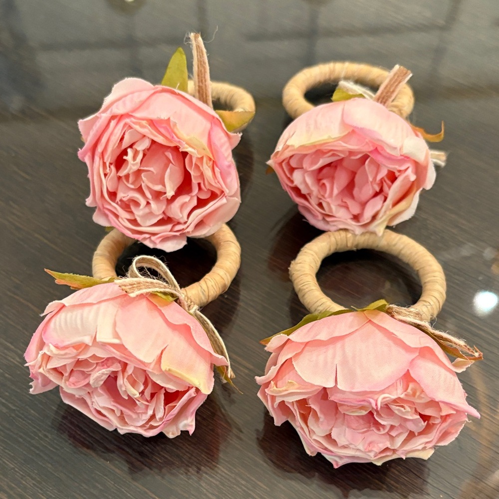 Pink Floral Napkin Rings new set of four two sets available